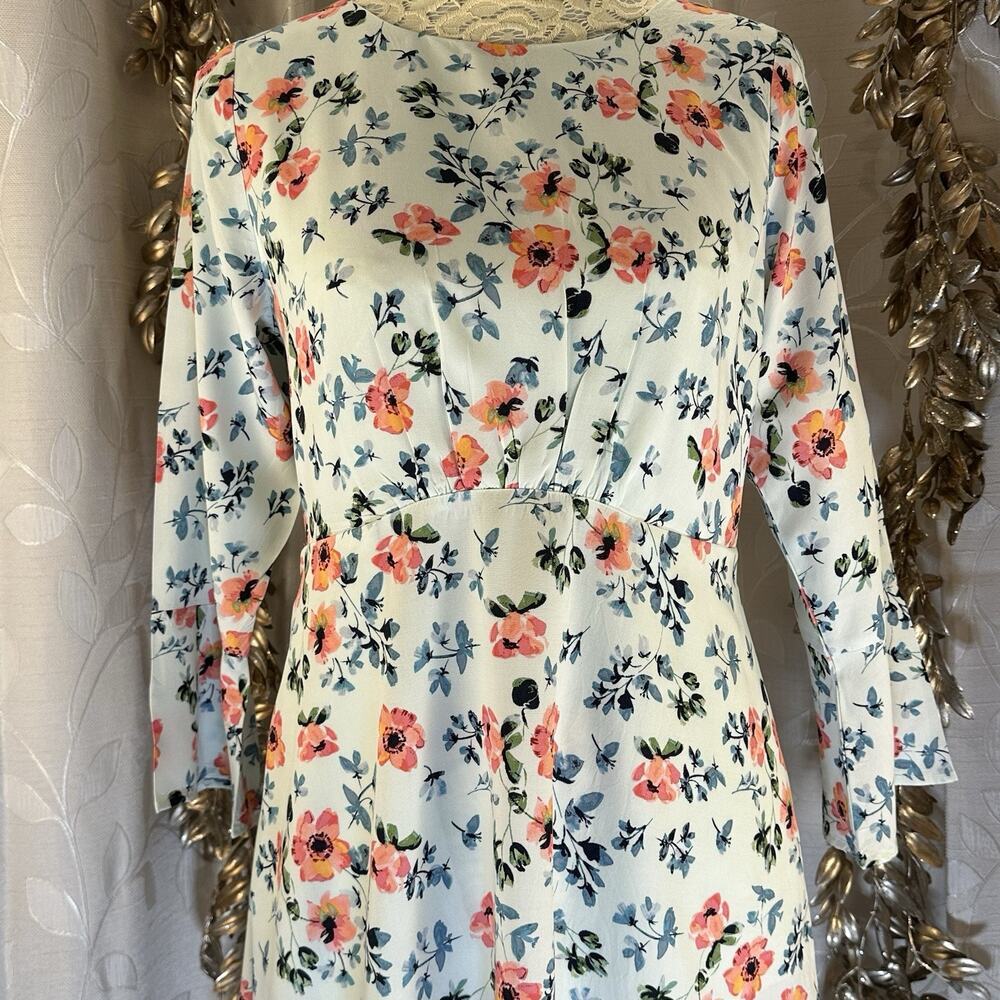 LOFT Floral Mini Dress | Size 4 | Soft Blue Pink Bloom | Cottagecore Spring - Picture 10 of 14